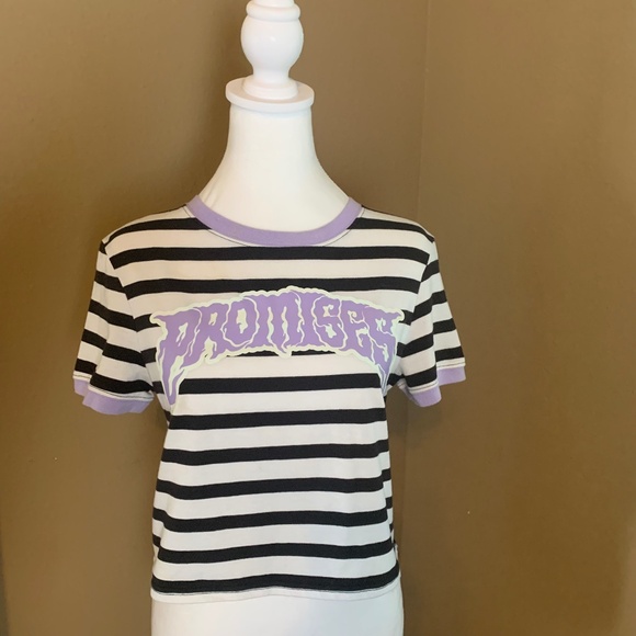 Broken Promises crop striped shirt short sleeves size small - Picture 1 of 8